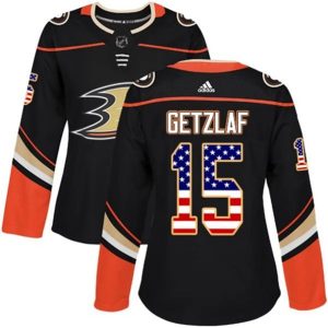 kvinder-NHL-Anaheim-Ducks-Ishockey-Troeje-Ryan-Getzlaf-15-Sort-USA-Flag-Fashion-Authentic