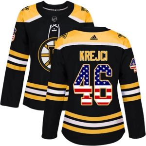 kvinder-NHL-Boston-Bruins-Ishockey-Troeje-David-Krejci-46-Sort-USA-Flag-Fashion-Authentic