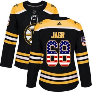 kvinder-NHL-Boston-Bruins-Ishockey-Troeje-Jaromir-Jagr-68-Sort-USA-Flag-Fashion-Authentic