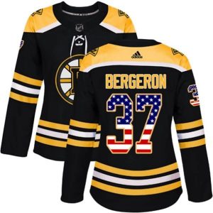 kvinder-NHL-Boston-Bruins-Ishockey-Troeje-Patrice-Bergeron-37-Sort-USA-Flag-Fashion-Authentic