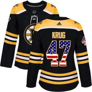 kvinder-NHL-Boston-Bruins-Ishockey-Troeje-Torey-Krug-47-Sort-USA-Flag-Fashion-Authentic