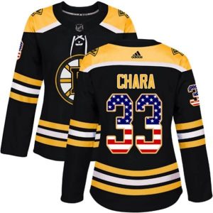 kvinder-NHL-Boston-Bruins-Ishockey-Troeje-Zdeno-Chara-33-Sort-USA-Flag-Fashion-Authentic