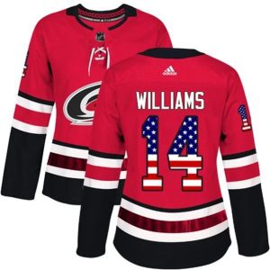 kvinder-NHL-Carolina-Hurricanes-Ishockey-Troeje-Justin-Williams-14-Roed-USA-Flag-Fashion-Authentic