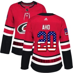 kvinder-NHL-Carolina-Hurricanes-Ishockey-Troeje-Sebastian-Aho-20-Roed-USA-Flag-Fashion-Authentic