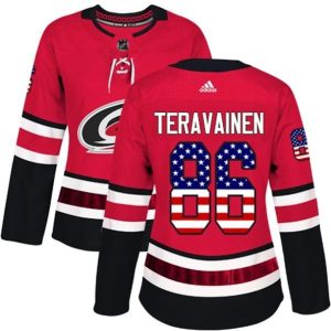 kvinder-NHL-Carolina-Hurricanes-Ishockey-Troeje-Teuvo-Teravainen-86-Roed-USA-Flag-Fashion-Authentic