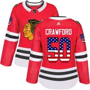 kvinder-NHL-Chicago-Blackhawks-Ishockey-Troeje-Corey-Crawford-50-Roed-USA-Flag-Fashion-Authentic