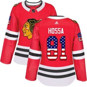 kvinder-NHL-Chicago-Blackhawks-Ishockey-Troeje-Marian-Hossa-81-Roed-USA-Flag-Fashion-Authentic