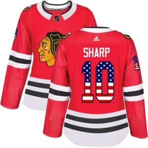 kvinder-NHL-Chicago-Blackhawks-Ishockey-Troeje-Patrick-Sharp-10-Roed-USA-Flag-Fashion-Authentic