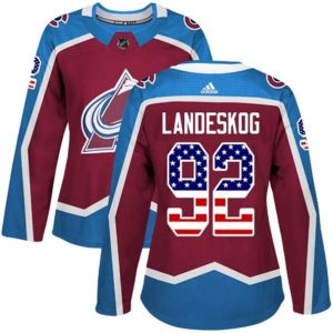 kvinder-NHL-Colorado-Avalanche-Ishockey-Troeje-Gabriel-Landeskog-92-Burgundy-Roed-USA-Flag-Fashion-Authentic
