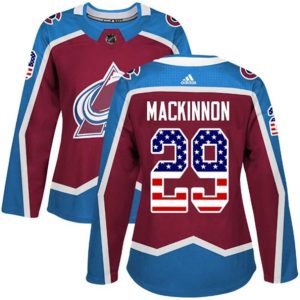 kvinder-NHL-Colorado-Avalanche-Ishockey-Troeje-Nathan-MacKinnon-29-Burgundy-Roed-USA-Flag-Fashion-Authentic