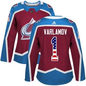 kvinder-NHL-Colorado-Avalanche-Ishockey-Troeje-Semyon-Varlamov-1-Burgundy-Roed-USA-Flag-Fashion-Authentic