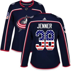 kvinder-NHL-Columbus-Blue-Jackets-Ishockey-Troeje-Boone-Jenner-38-Navy-USA-Flag-Fashion-Authentic