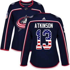 kvinder-NHL-Columbus-Blue-Jackets-Ishockey-Troeje-Cam-Atkinson-13-Navy-USA-Flag-Fashion-Authentic