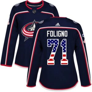 kvinder-NHL-Columbus-Blue-Jackets-Ishockey-Troeje-Nick-Foligno-71-Navy-USA-Flag-Fashion-Authentic