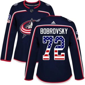 kvinder-NHL-Columbus-Blue-Jackets-Ishockey-Troeje-Sergei-Bobrovsky-72-Navy-USA-Flag-Fashion-Authentic