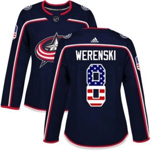 kvinder-NHL-Columbus-Blue-Jackets-Ishockey-Troeje-Zach-Werenski-8-Navy-USA-Flag-Fashion-Authentic