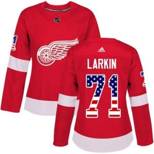 kvinder-NHL-Detroit-Red-Wings-Ishockey-Troeje-Dylan-Larkin-71-Roed-USA-Flag-Fashion-Authentic