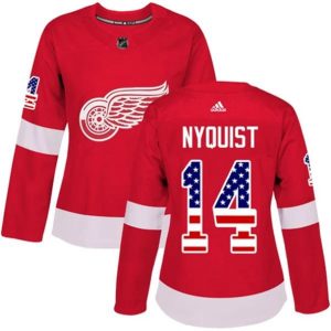 kvinder-NHL-Detroit-Red-Wings-Ishockey-Troeje-Gustav-Nyquist-14-Roed-USA-Flag-Fashion-Authentic