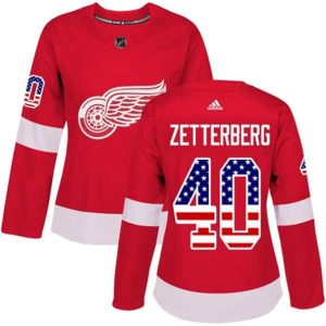 kvinder-NHL-Detroit-Red-Wings-Ishockey-Troeje-Henrik-Zetterberg-40-Roed-USA-Flag-Fashion-Authentic