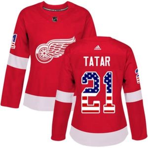 kvinder-NHL-Detroit-Red-Wings-Ishockey-Troeje-Tomas-Tatar-21-Roed-USA-Flag-Fashion-Authentic