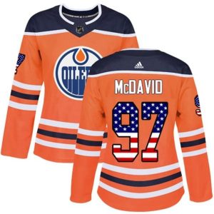 kvinder-NHL-Edmonton-Oilers-Ishockey-Troeje-Connor-McDavid-97-Orange-USA-Flag-Fashion-Authentic