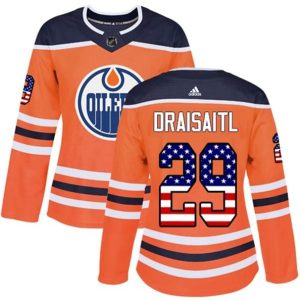 kvinder-NHL-Edmonton-Oilers-Ishockey-Troeje-Leon-Draisaitl-29-Orange-USA-Flag-Fashion-Authentic