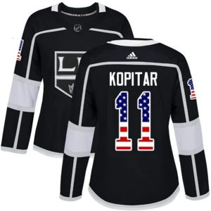 kvinder-NHL-Los-Angeles-Kings-Ishockey-Troeje-Anze-Kopitar-11-Sort-USA-Flag-Fashion-Authentic