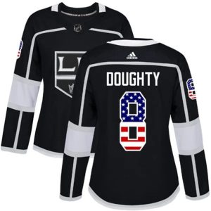 kvinder-NHL-Los-Angeles-Kings-Ishockey-Troeje-Drew-Doughty-8-Sort-USA-Flag-Fashion-Authentic