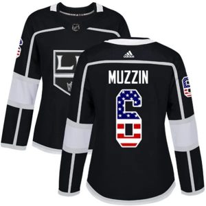 kvinder-NHL-Los-Angeles-Kings-Ishockey-Troeje-Jake-Muzzin-6-Sort-USA-Flag-Fashion-Authentic