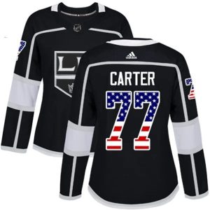 kvinder-NHL-Los-Angeles-Kings-Ishockey-Troeje-Jeff-Carter-77-Sort-USA-Flag-Fashion-Authentic
