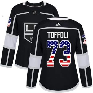 kvinder-NHL-Los-Angeles-Kings-Ishockey-Troeje-Tyler-Toffoli-73-Sort-USA-Flag-Fashion-Authentic