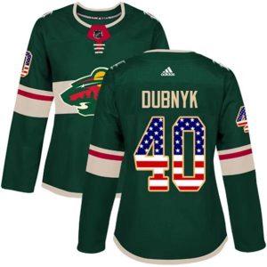 kvinder-NHL-Minnesota-Wild-Ishockey-Troeje-Devan-Dubnyk-40-Groen-USA-Flag-Fashion-Authentic