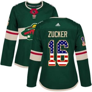kvinder-NHL-Minnesota-Wild-Ishockey-Troeje-Jason-Zucker-16-Groen-USA-Flag-Fashion-Authentic