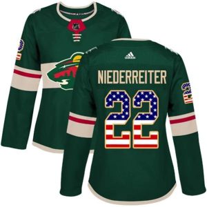 kvinder-NHL-Minnesota-Wild-Ishockey-Troeje-Nino-Niederreiter-22-Groen-USA-Flag-Fashion-Authentic