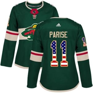 kvinder-NHL-Minnesota-Wild-Ishockey-Troeje-Zach-Parise-11-Groen-USA-Flag-Fashion-Authentic