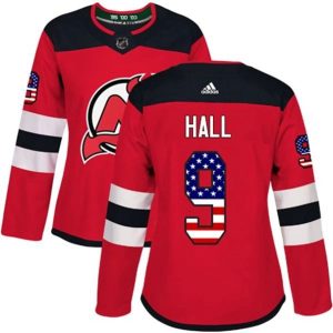 kvinder-NHL-New-Jersey-Devils-Ishockey-Troeje-Taylor-Hall-9-Roed-USA-Flag-Fashion-Authentic