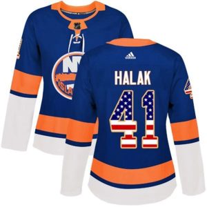kvinder-NHL-New-York-Islanders-Ishockey-Troeje-Jaroslav-Halak-41-Blaa-USA-Flag-Fashion-Authentic