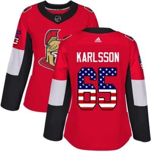 kvinder-NHL-Ottawa-Senators-Ishockey-Troeje-Erik-Karlsson-65-Roed-USA-Flag-Fashion-Authentic