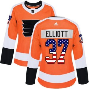 kvinder-NHL-Philadelphia-Flyers-Ishockey-Troeje-Brian-Elliott-37-Orange-USA-Flag-Fashion-Authentic