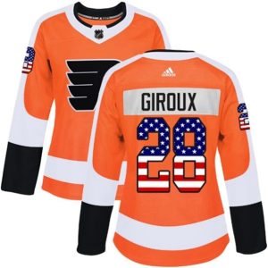 kvinder-NHL-Philadelphia-Flyers-Ishockey-Troeje-Claude-Giroux-28-Orange-USA-Flag-Fashion-Authentic