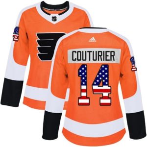 kvinder-NHL-Philadelphia-Flyers-Ishockey-Troeje-Sean-Couturier-14-Orange-USA-Flag-Fashion-Authentic