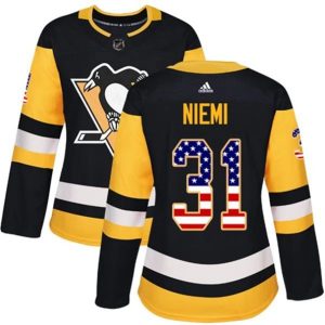 kvinder-NHL-Pittsburgh-Penguins-Ishockey-Troeje-Antti-Niemi-31-Sort-USA-Flag-Fashion-Authentic