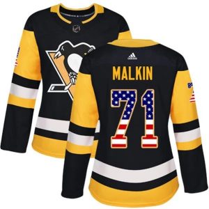 kvinder-NHL-Pittsburgh-Penguins-Ishockey-Troeje-Evgeni-Malkin-71-Sort-USA-Flag-Fashion-Authentic