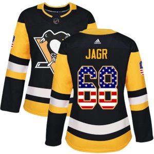 kvinder-NHL-Pittsburgh-Penguins-Ishockey-Troeje-Jaromir-Jagr-68-Sort-USA-Flag-Fashion-Authentic