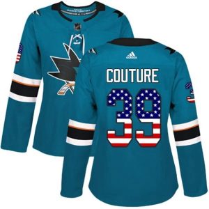 kvinder-NHL-San-Jose-Sharks-Ishockey-Troeje-Logan-Couture-39-Teal-USA-Flag-Fashion-Authentic