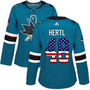 kvinder-NHL-San-Jose-Sharks-Ishockey-Troeje-Tomas-Hertl-48-Teal-USA-Flag-Fashion-Authentic
