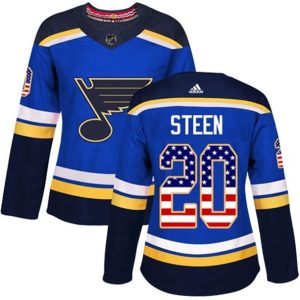 kvinder-NHL-St.-Louis-Blues-Ishockey-Troeje-Alexander-Steen-20-Blaa-USA-Flag-Fashion-Authentic