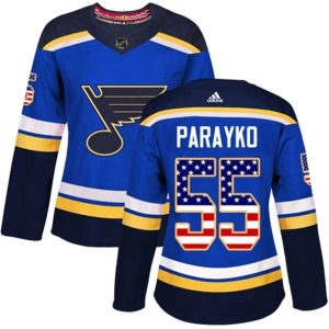 kvinder-NHL-St.-Louis-Blues-Ishockey-Troeje-Colton-Parayko-55-Blaa-USA-Flag-Fashion-Authentic