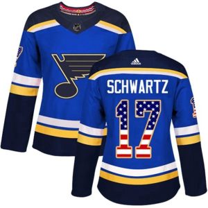 kvinder-NHL-St.-Louis-Blues-Ishockey-Troeje-Jaden-Schwartz-17-Blaa-USA-Flag-Fashion-Authentic