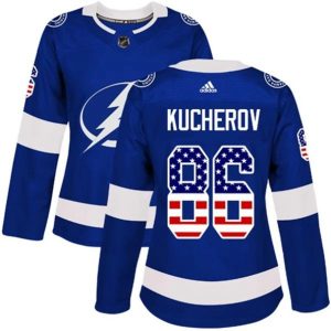 kvinder-NHL-Tampa-Bay-Lightning-Ishockey-Troeje-Nikita-Kucherov-86-Blaa-USA-Flag-Fashion-Authentic